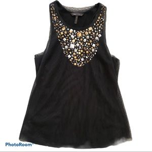 $10 SALE BCBGMAXAZRIA Mesh Layered Tank with Jeweled Neck